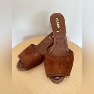 insane 1990s prada brown suede mules - size 6 / 37